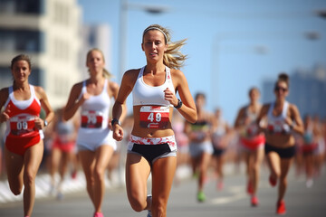 A woman running in a competition.