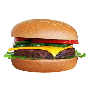 Hamburger Fast Food isolated 3D render Illustration