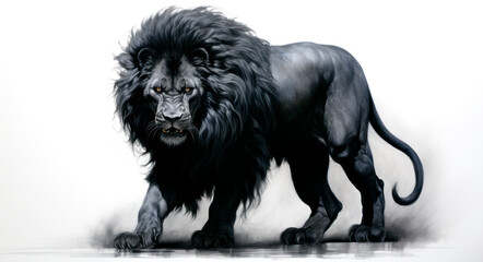 Majestic Revelation,  Black Lion King, a Spiritual Painting of Majesty and Worship.  Lion Of Judah. - obrazy, fototapety, plakaty