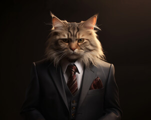 Portrait photo of a cat in a suit