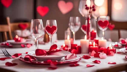 Fototapeta na wymiar Romantic dinner table setting valentine