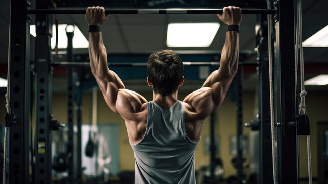 man doing pull ups on the horizontal bar in the gym generative ai - Powered by Adobe
