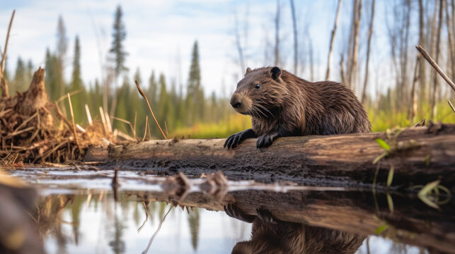 beaver builds a dam on the water generative ai
