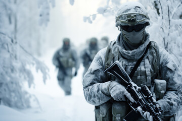 military soldier infantry unit snowy weather generative ai