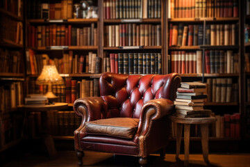 leather chair in library room for reading generative ai