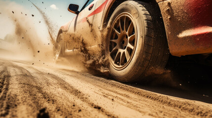 rally competition, dust from under the wheels of a sports car generative ai - obrazy, fototapety, plakaty