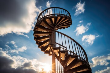 A spiral staircase going up into the sky. Generative AI. - obrazy, fototapety, plakaty