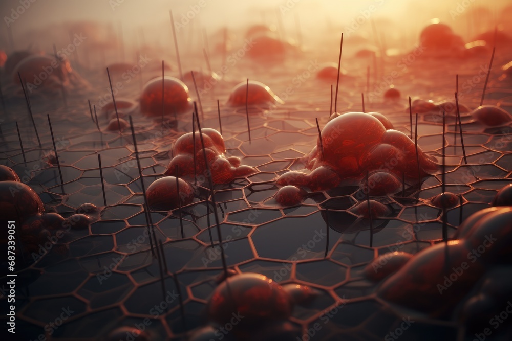 Poster a bunch of balls that are in a field. generative ai.