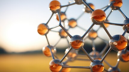 A close up of a metal structure with orange spheres. Generative AI.