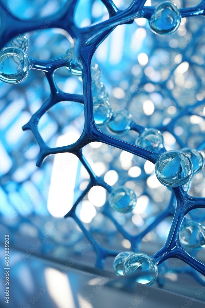 Poster a close up of a blue object with bubbles. generative ai.
