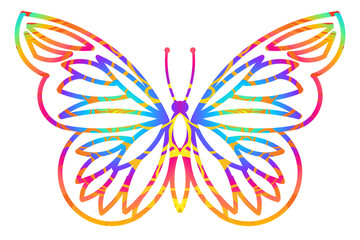 The symmetrical butterfly vector design with dynamic gradient batik dayak flower line art in a luxurious pattern colour	