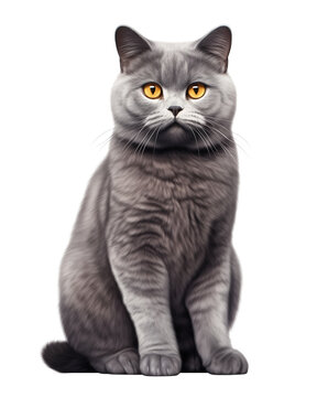 British Shorthair Cat with Yellow Eyes Sitting