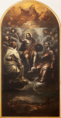 VICENZA, ITALY - NOVEMBER 7, 2023: The painting of Holy Trinity with St. Charles Borromeo and...