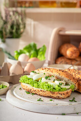 Fresh and tasty sandwich with mayonnaise and eggs.