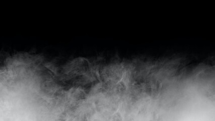 White smoke or fog isolated on black background. Soft Fog  on Dark Backdrop. Realistic Atmospheric Gray Smoke on Black Background. - obrazy, fototapety, plakaty