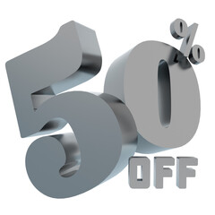 Grey fifty percent isolated on white. Fifty 50% income or 50% off on sale concept. 3d rendering illustration