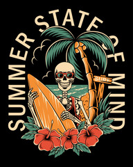 skull with surf and summer theme