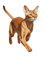 Alert Abyssinian Cat Walking Forward illustration with Focused Expression