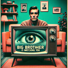 AI-Generated Image: Man Watching TV with an Eye Inside