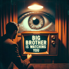 AI-Generated Image: Man Watching TV with an Eye Inside