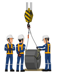 Three workers are working with crane