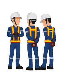 Fototapeta premium Three workers are meeting on white background