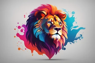 Poster Logotipo de cabeza de león degradado en estilo vectorial, vector, detalles limpios, logotipo degradado, 4k © Irene