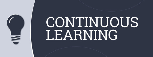 Continuous learning. A blue banner illustration with white text.