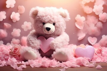 teddy bear with flowers and hearts in fluffy paws Teddy Bear with heart Valentines teddy bear