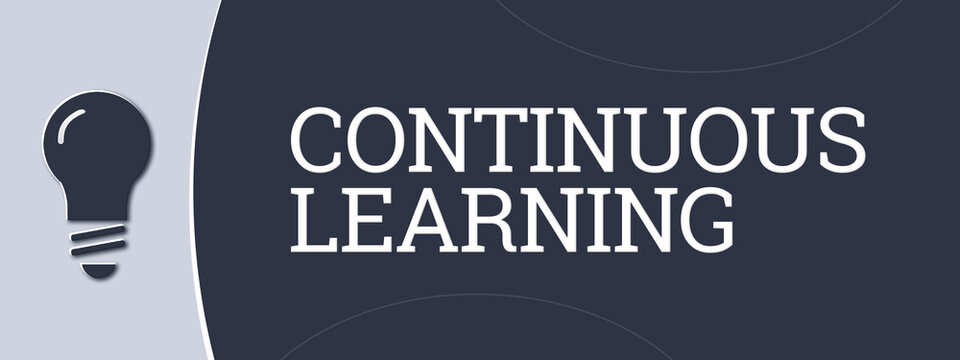 Continuous learning. A blue banner illustration with white text.
