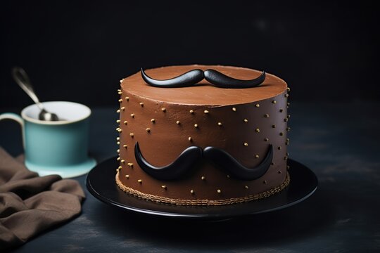 Cake with moustache garnished for Father's Day celebration, happy father's day , Generative Ai 