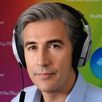 Locutor de radio trabajando con unos auriculares