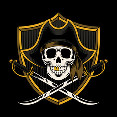 Vector illustration skull pirate badge