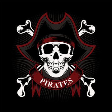 Vector illustration skull pirate badge