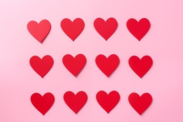 red heart-shaped stickers on a pink background. Generative AI