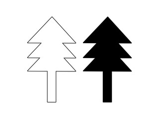 two black and white illustrations of pine trees