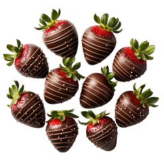 Top View of Chocolate-Covered Strawberries Isolated on Transparent or White Background, PNG