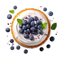 Blueberry Cheesecake from a Top View Isolated on Transparent or White Background, PNG - obrazy, fototapety, plakaty