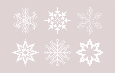 Fototapeta na wymiar Cute snowflakes collection isolated on background. Flat snow icons, silhouette. Element for Christmas banner, cards.