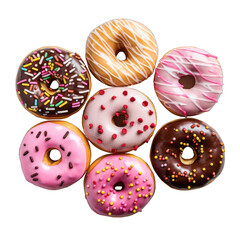 Assorted Doughnuts from Top View Isolated on Transparent or White Background, PNG