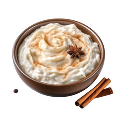 Top View of Rice Pudding in a Bowl Isolated on Transparent or White Background, PNG