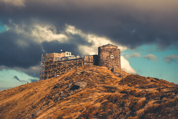 Pip Ivan mount Observatory at the top of mountain, Carpathian, Ukraine. Dramatic picturesque...