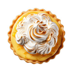 Top View Lemon Meringue Pie Isolated on Transparent or White Background, PNG