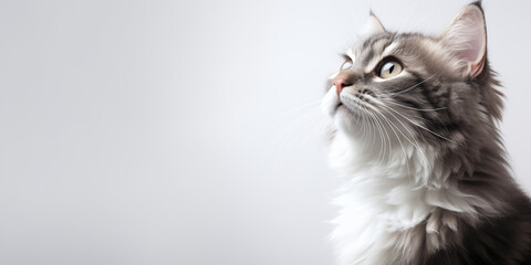 Cat Gazing Upward on white Studio Background