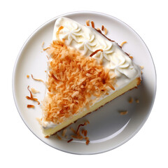 Top View of Coconut Cake Slice Isolated on Transparent or White Background, PNG