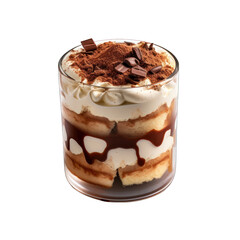 Top View of Tiramisu in a Cup Isolated on Transparent or White Background, PNG