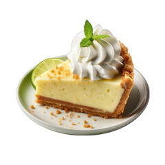 Key Lime Pie Slice Isolated on Transparent or White Background, PNG