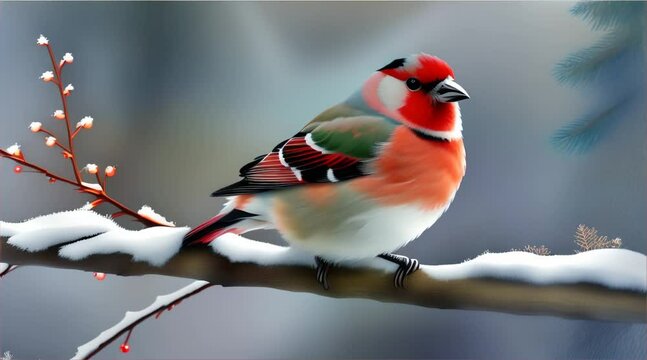 冬の枝の小鳥｜little bird on a branch in winter Generative AI