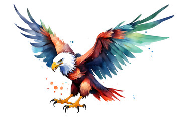 eagle colored watercolor illustration white background PNG  