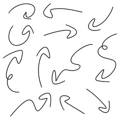 手書きの矢印セット　一筆書き　ベクター